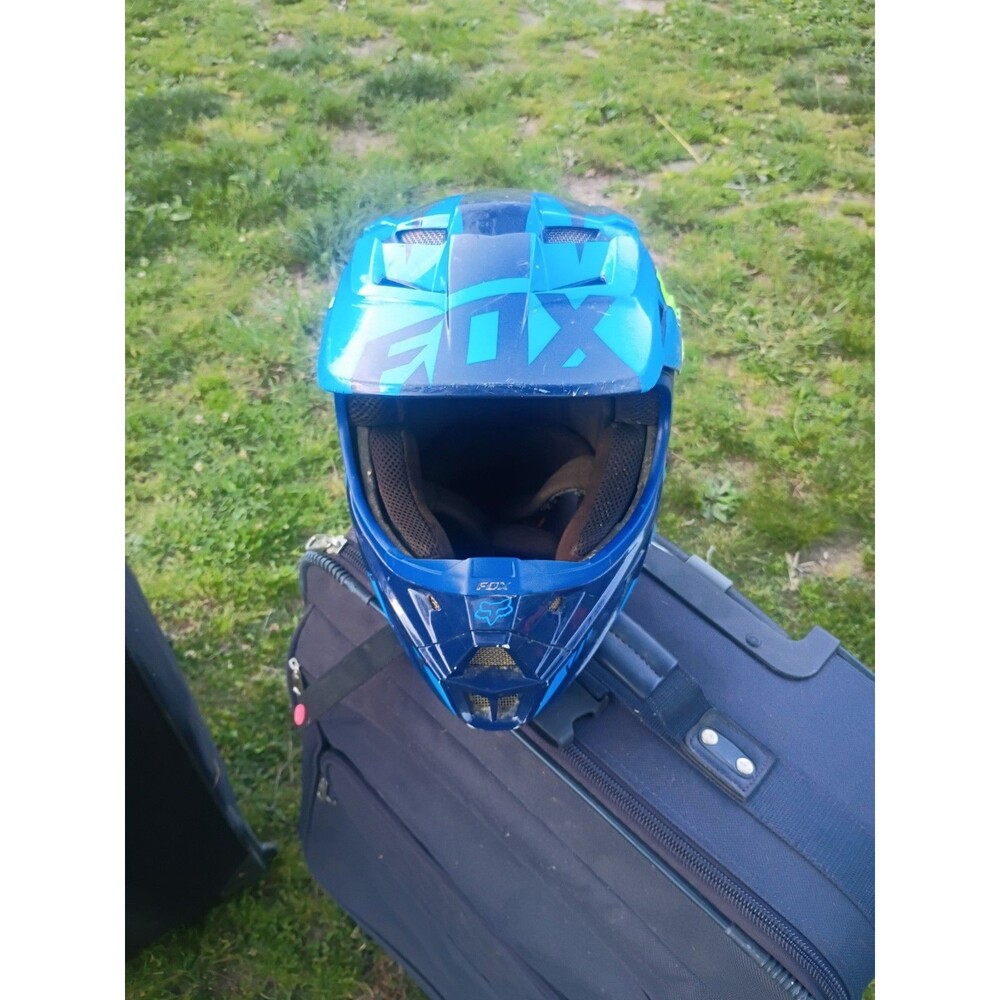 Fox V1 Race Helmet S/Small Blue Yellow MX ATV Off Road Dirt Bike Extreme Sports - Picture 3 of 13